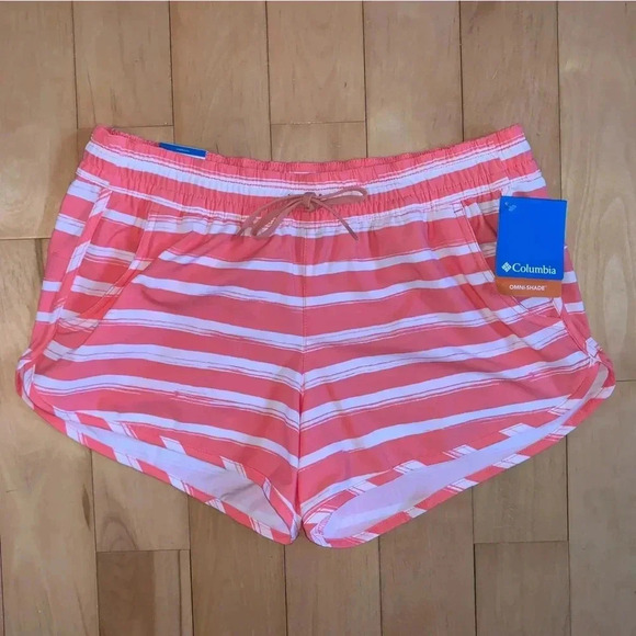 Columbia Women's XL Bogata Bay Omni-Shade Stretch Inseam 3” Shorts Coral White - Picture 6 of 9